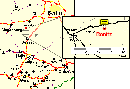 Lage des Ortes Bonitz, Sachsen-Anhalt