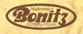 Logo Modenhaus Bonitz, Oschatz u. Mügeln, 1930
